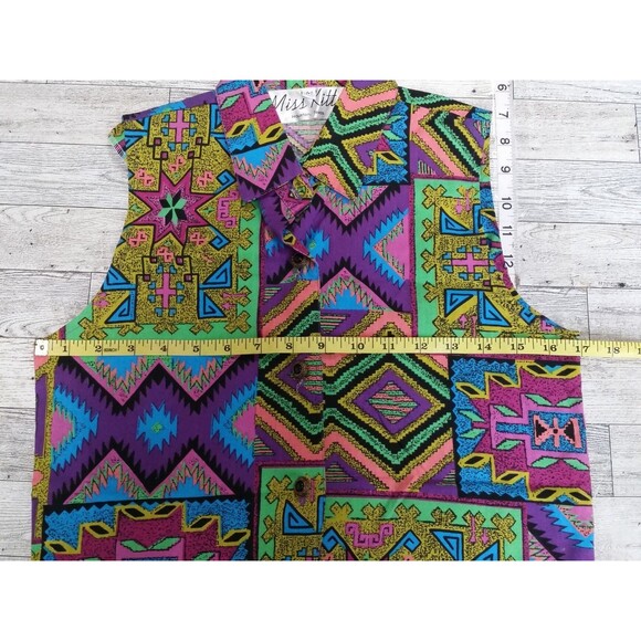 Vintage 80s 90s Miss Kitty Southwestern Aztec Print Tie Up Vest Top Western Sz M - Picture 9 of 10